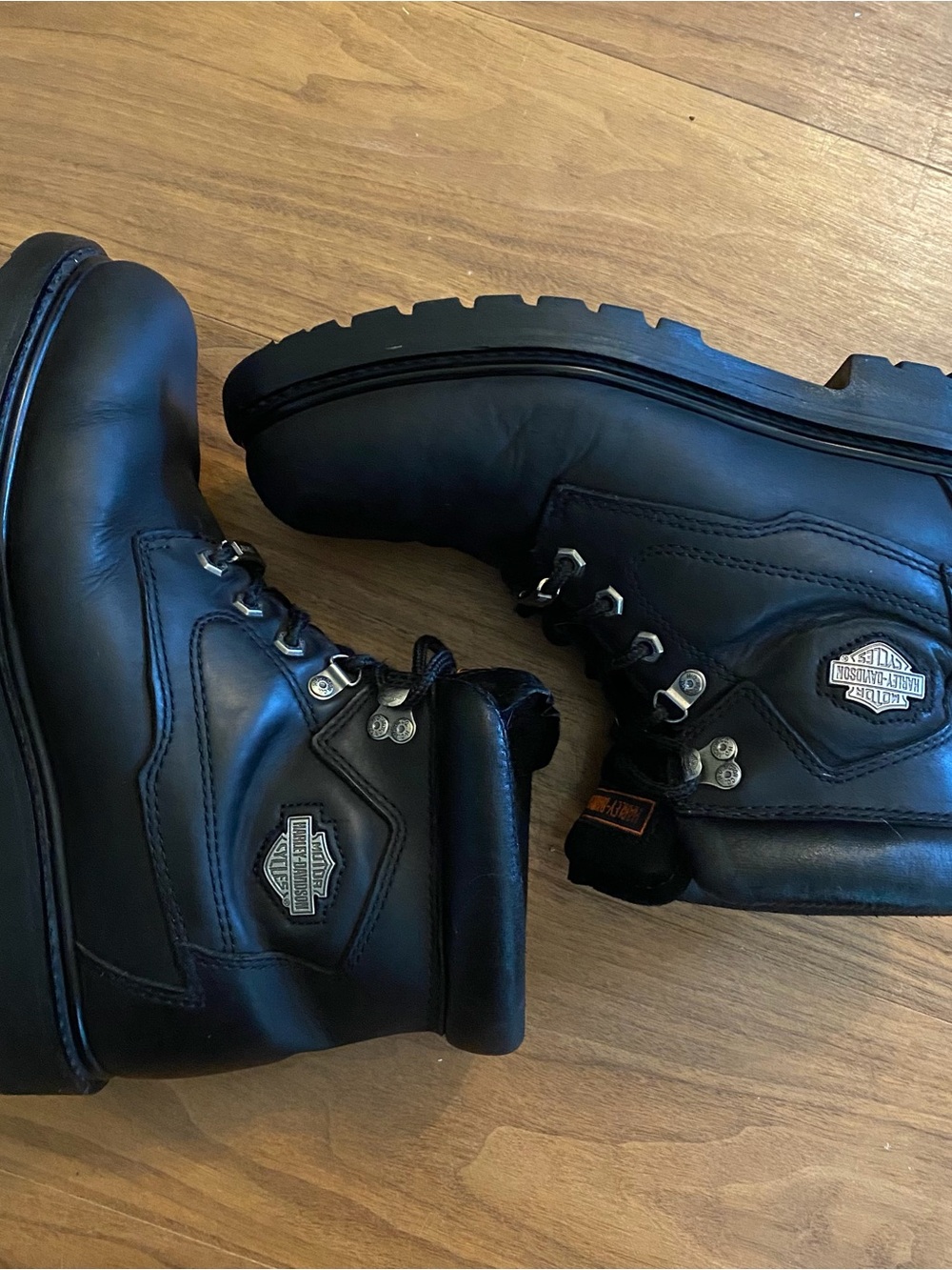 Harley-Davidson Black Leather Moc Toe Lace-Up Riding Boots